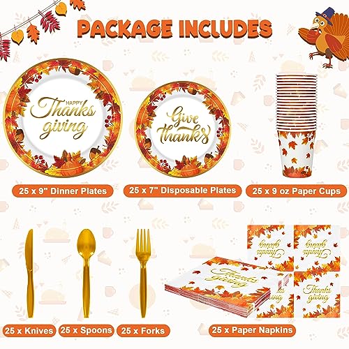 175-Piece-Thanksgiving-Dinnerware-Set-7-9-Paper-Plates-9oz-Cups-Napkins-Cutlery-for-25-Guests 175 Piece Thanksgiving Dinnerware Set 7 9 Paper Plates 9oz Cups Napkins Cutlery for 25 Guests