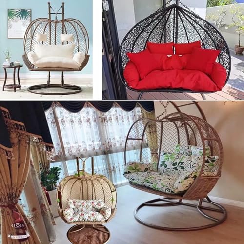Silla colgante de ratán impermeable para 2 personas, diseño de nido de huevos extraíble, cómoda hamaca para patio y jardín, columpio con cojines para relajarse al aire libre