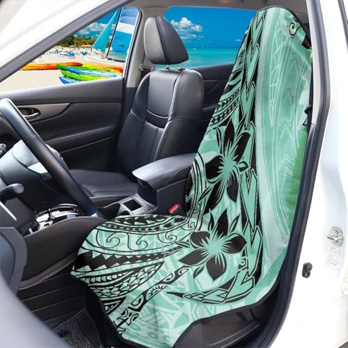 Image of Car Seat Towel Cover Waterproof & Non-Slip Green Polynesian Tattoo Automotive Vehicles Seat Cover Protectors Fashion Auto Interior Fit Most Car, Truck, SUV, or Van