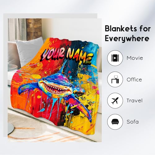 Blanket for Boys Custom Shark Blankets Gifts - Cozy Soft Fleece Throw for Room Decor - 4 Sizes