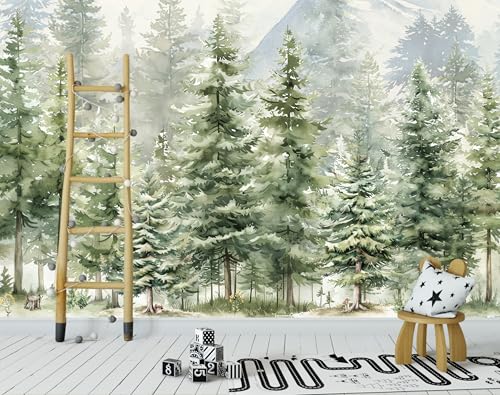 Papel Pintado Infantil Bosque Animales, Fotomurales Pared Tejido, bosque para habitación infantil, árboles, decoración de paredes, papel pintado de acuarela personalizado papel pintado de niños