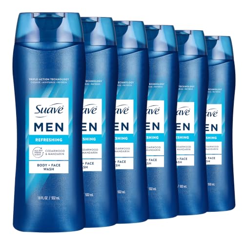 Suave Men Moisturizing Body & Face Wash With Cedarwood and Mandarin Scent No Parabens No Phtahaltes 18 Oz Pack of 6