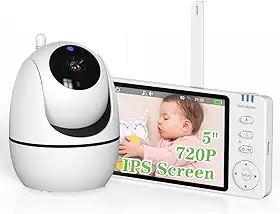 Babá Eletrônica com Tela, 5' 1080p HD Monitor de Bebê com Câmera, baby monitor Sem Wifi, Visão Noturna, Comunicação Bidirecional, Sensor de Temperatura, Panorâmica Inclinação, 110/220v