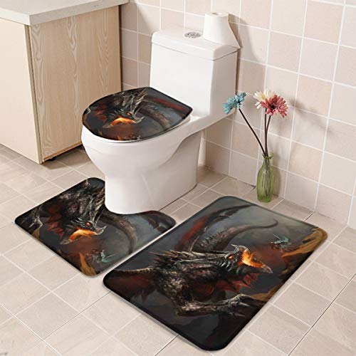 Queenker 3-teiliges Badteppich-Set, WC-Sitzbezug, cooler Drachen-Tier-Kunstdruck, WC-Vorleger und WC-Deckelbezug, rutschfeste Badezimmer-Bodenmatte 45.7x76.2 cm + 35.6x45.7 cm + 38.7x45.7 cm – Bild 6