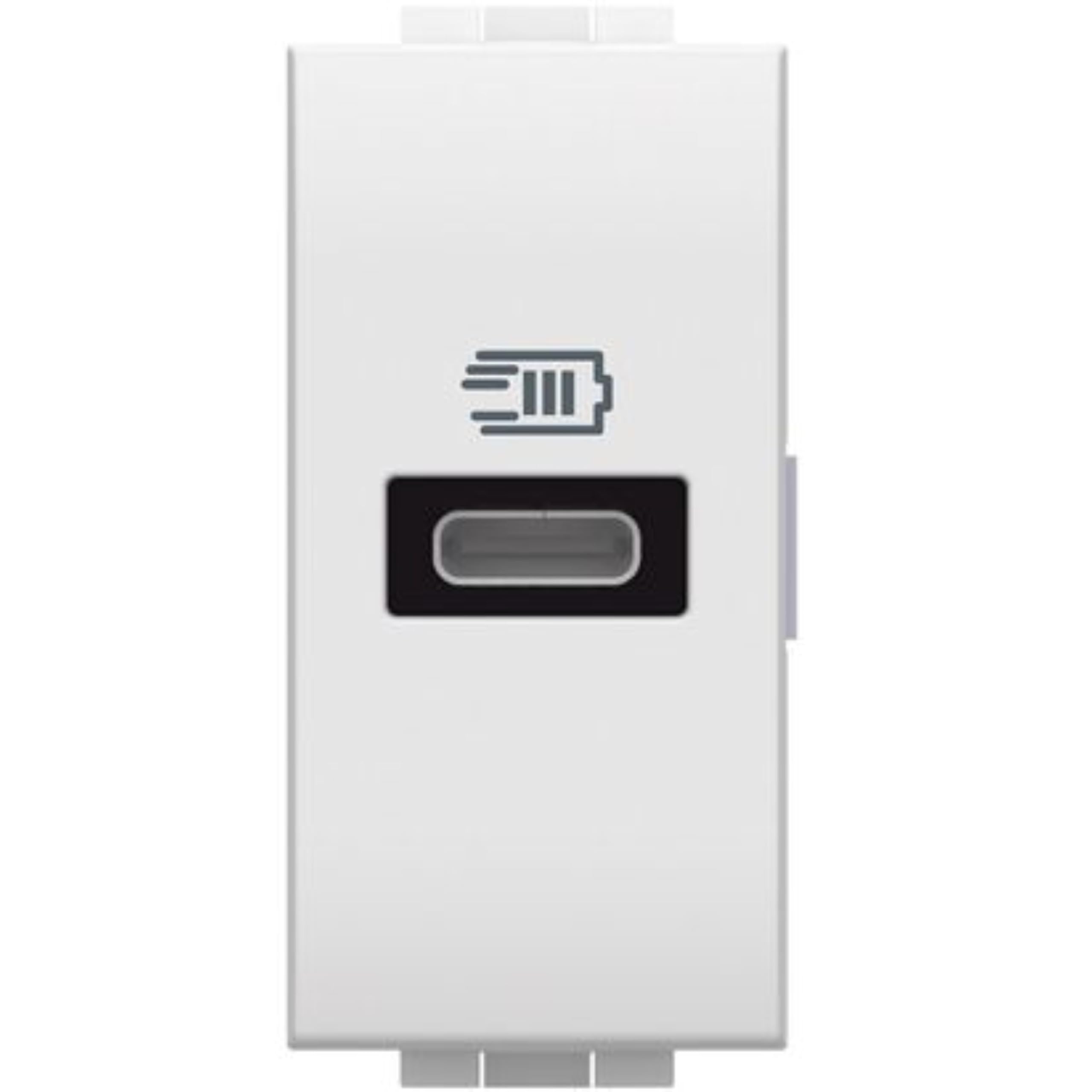 Bticino N4192C Caricatore USB con un ingresso tipo C, da installare nella placca Livinglight, per la ricarica rapida di dispositivi elettronici fino a 20W, 1 modulo, bianco