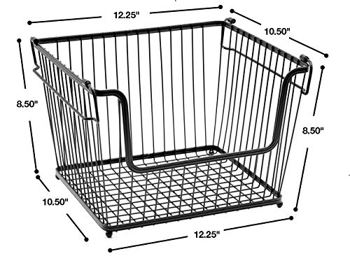 Sorbus Wire Metal Basket Bin, Stackable Storage Baskets, Cubby Bins for Food, Kitchen, Home, Pantry Snack, Vegetable, Potato, Onion, Laundry Room, Office, Farmhouse, Iron Metal (3-Pack, Black) - Image 5