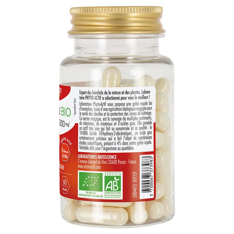 Phyto-Actif | Gélules Gelée Royale Bio 2000 mg | Trésor de la ruche | riche en 10-HDA | Bio & Vegan | 60 gélules | Fabriqué en France