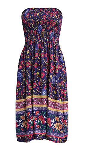 Image of Zyyfly Strapless Dress for Women Summer Beach Boho Smocked Tube Top Dress