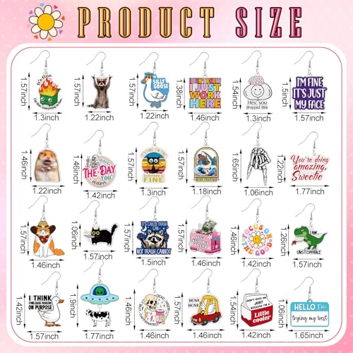 Nosiny 24 Pairs Funny Acrylic Earrings Pack Cute Hypoallergenic Trendy Fun Earrings Holiday Birthday Gift Kawaii Weird Earring with Hook for Women Jewelry Gift2