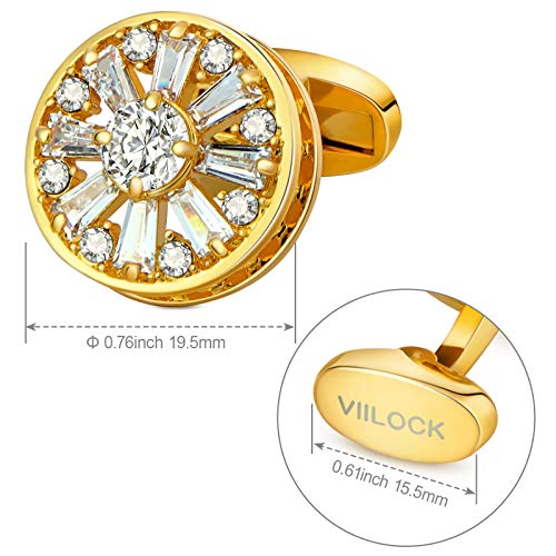 Viilock 18K Gold Plating Crystal Cufflinks For Men Wedding Gift Mens Cuff Links #TOP4