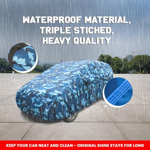 Image of Tata Curvv Waterproof Car Cover � Jungle Print 4x4 American Matty, All-Weather Protection, Triple-Stitched, Windproof with Buckle Belt, Dustproof & Scratchproof (Tata Curvv 2023 Onwards) Navy