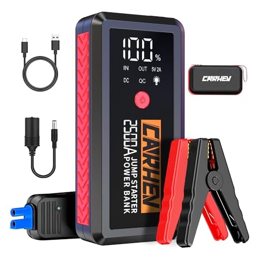 CARHEV Arrancador de Baterias de Coche, 2500A 21800mAh Arrancador de Coches Portátil (para Todo Vehículo 8L de Gasolina o 8L de Diesel) 12V Booster con Carga rápida USB QC3.0 y Pantalla LCD