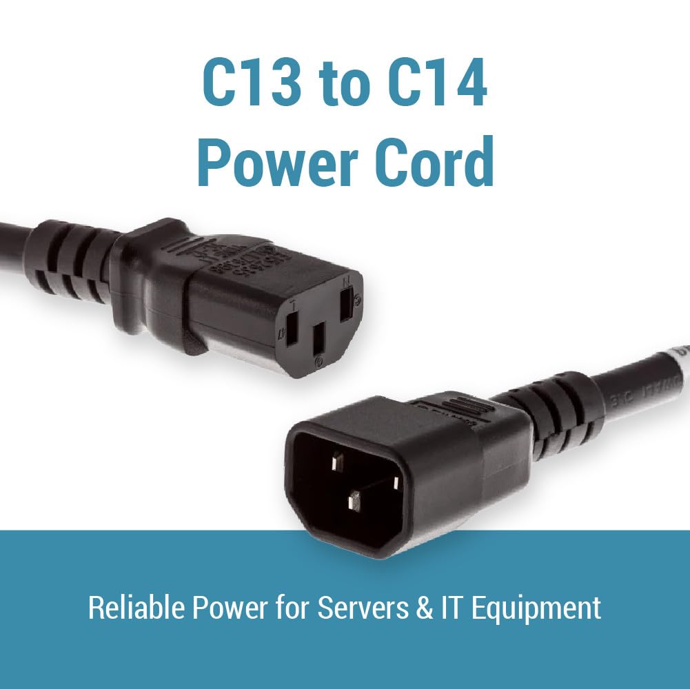 CablesAndKits Cable de alimentación de 3 m de largo, 15 A/250 V, 14 AWG, C13 a C14 (IEC-60320-C13 a IEC-60320-C14), cable de alimentación resistente para redes y centros