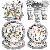 Xigejob Knight And Dragon Party Decorations Tableware - Medieval Castle Princess & Knight Birthday Party Supplies, Paper Plate, Cup, Napkin, Cutlery | Serves 24