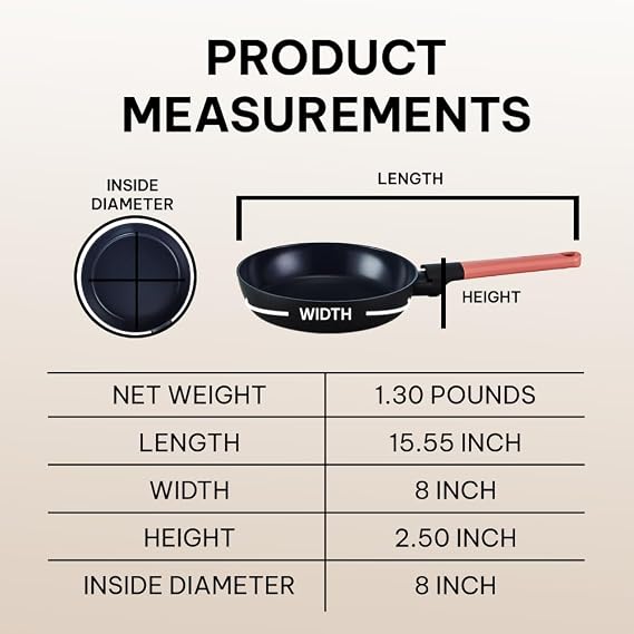 Brabantia Tasty+ 8 Nonstick Frying Pan PFAS/PFOA/PTFE Free Ceramic Skillet with StayCool Handle, Easy Clean, Even Heating, Ideal for Eggs & Small Meals