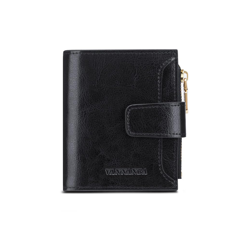 VANNANBA Small Wallet for Women Genuine Leather Bifold Zipper Front Pocket Compact RFID Blocking Credit Card Case Purse with Gift Box