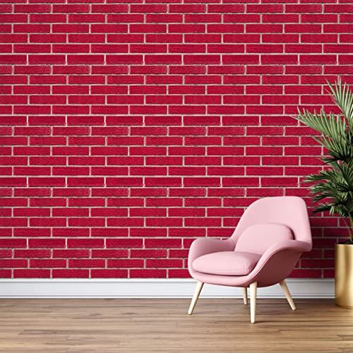 Image of DWELLSINDIA Bricks Self Adhesive Wall Grain Textured Wallpaper (16.14 X 96 Inches, Red)