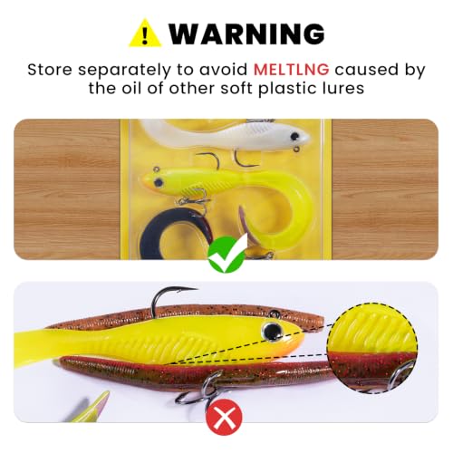 Image of TRUSCEND Duramax TPE Soft Fishing Lures with BKK Hooks, Easy Catch Curly & T-Tail for Trembly Sinking & Vibrating Swim, UV or Glow Effect for All Conditions, Pre-rigged Swimbait for Bass Trout Crappie