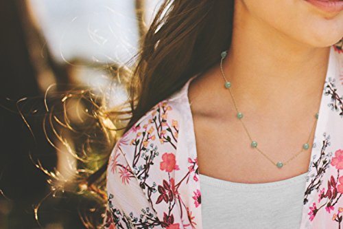 Belacqua Natural Green Jade Station Necklace in 10K Yellow Gold, Size-6mm, 18" Dianty Chain, Real Pearl Jewelry for Women, Gift Box Included2