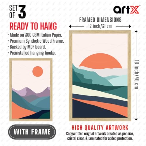 Image of ArtX Paper Bohemian Sun Rise Wall Painting For Living Room, Drawing Room, Boho Framed Painting for Wall Decoration, Wall Decor For Bedroom, 12.0 x 18.0 inches, Set Of 3