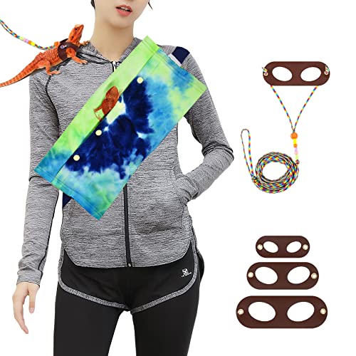 Bearded Dragon Sling Carrier and Leash Harness,Small Animal Bag for Bearded Dragons Lizards Reptile with Adjustable Strap and 3 Size Pack Adjustable Small Reptile Harness (Blue+Harness)