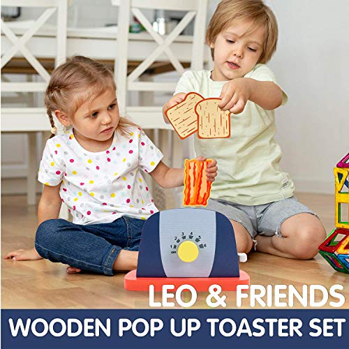 LEO & FRIENDS Wooden Pop Up Toaster Set - Play Kitchen Accessories for Children Aged 3-6 - 7-Piece Educational Toddler Toy