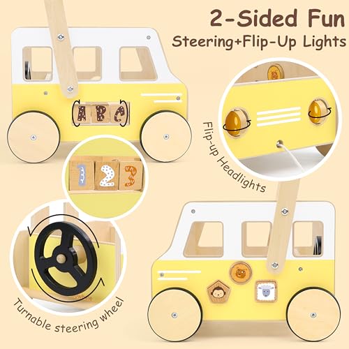 Image of Pillowhale Wooden Baby Walker, First Birthday Gifts for Boys & Girls