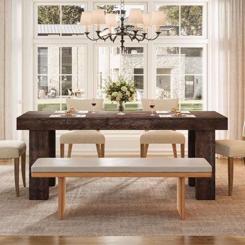 TRIBEWOOD Solid Wood Dining Table for 4-6, 63-Inch Farmhouse Kitchen Table with Heavy Duty Legs, Wooden Rectangular Dinner Tables for Kitchen & Dining Room, Walnut Brown - image 5