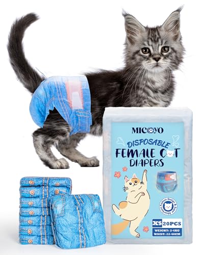 Image of MICOOYO Disposable Cat Diapers, Cat Diapers for Female Cats with Ultra Stretchy, Puppy Diaper Super Absorbent, Fit for Cats in Heat or Incontinence, 20 Count Extra Small Size
