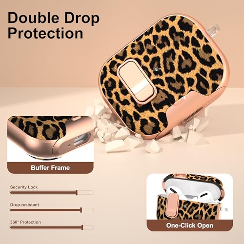 Image of for Apple AirPods Pro 3 Case 2025 with Safety Lock & Foldable Phone Stand | Double Drop Protection,Two-Piece Design, Airpod Pro 3 Case with Keychain & Cleaner Kit, Support Wireless Charging, Leopard