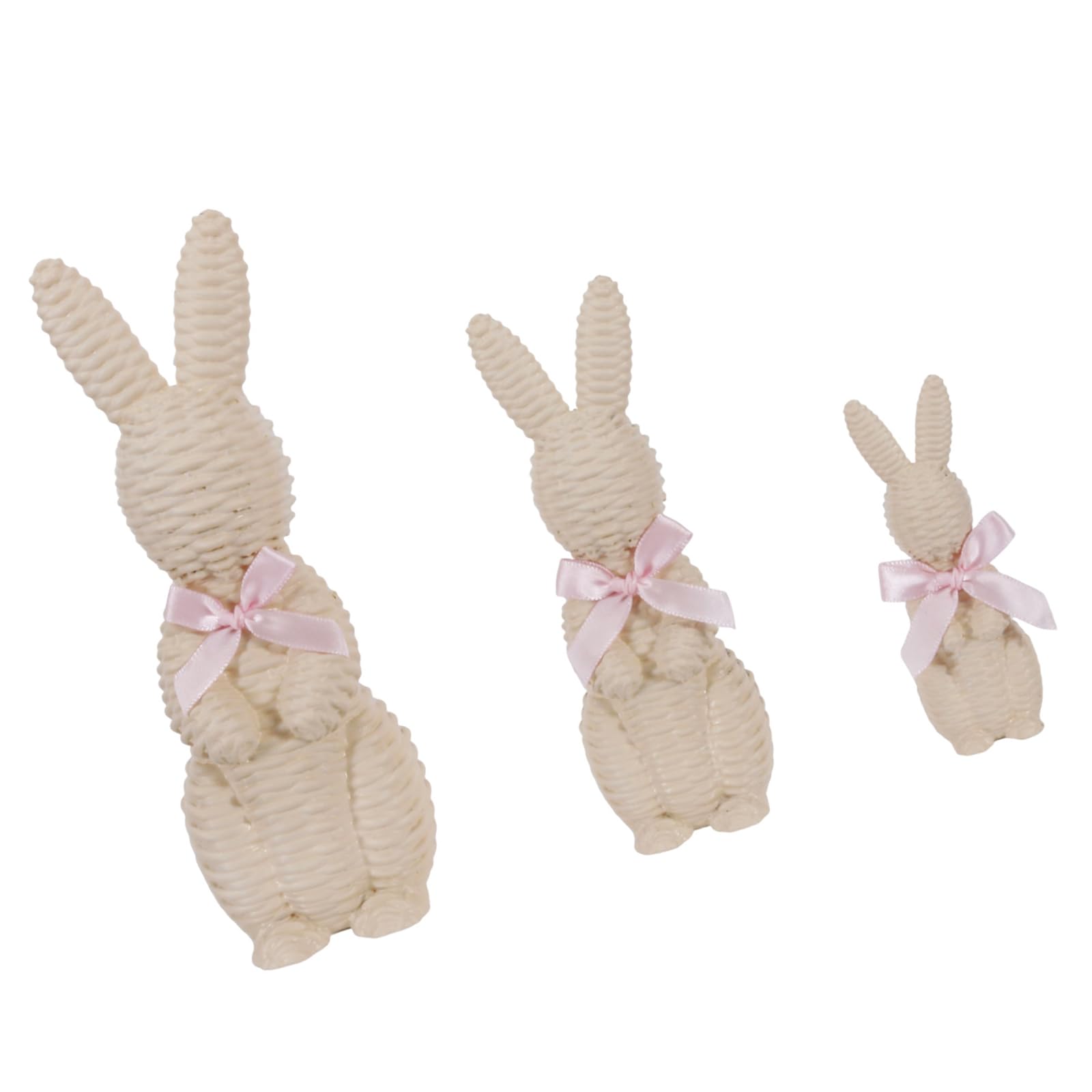 Rattan Effect Resin Rabbit Figurine with Bow Easter Bunny Decor Farmhouse Spring Home Decor Centerpiece Spring Home Decor