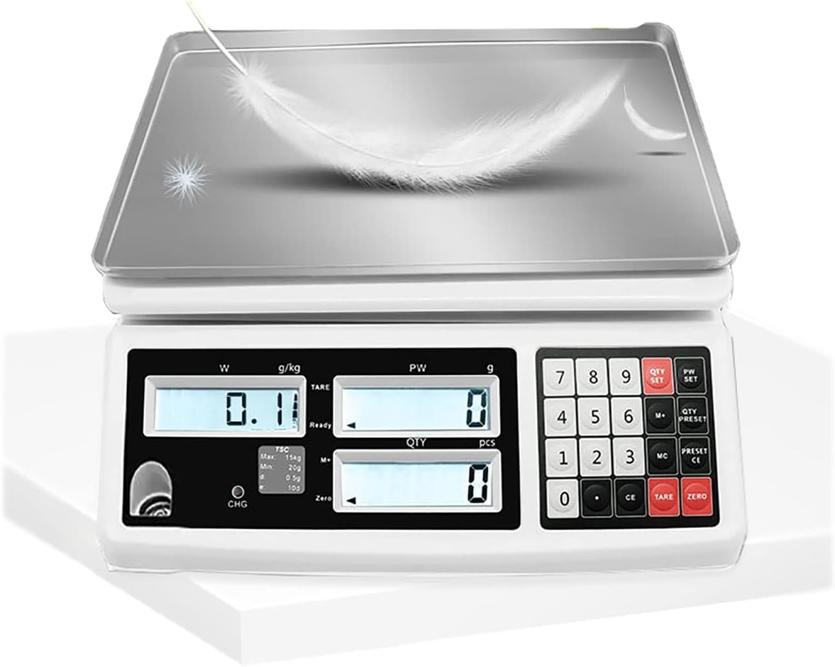 66LB/30kg 1g Industrial Counting Scale Digital Scale for Parts and Coins LCD Display Electronic Gram Scale for Scientific/Industrial/Gold Scales (Color : Bianco, Size : 30kg/1g)