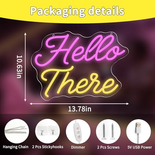 Image of Hello There Neon Sign, Pink Yellow LED Light Sign 13.78 x 10.63 Inch