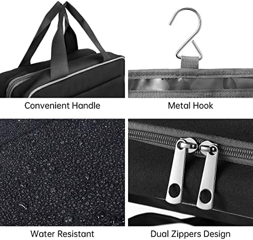 Hanging Toiletry Bag, Large Toiletry Bag for Men and Women, Hanging Travel Toiletry Bag with Sturdy Hook, Mens Toiletry Bag Travel Organizer Kit with 4 Compartments, Water-resistant Nylon, Black 3 Hanging Toiletry Bag, Large Toiletry Bag for Men and Women, Hanging Travel Toiletry Bag with Sturdy Hook, Mens Toiletry Bag Travel Organizer Kit with 4 Compartments, Water-resistant Nylon, Black