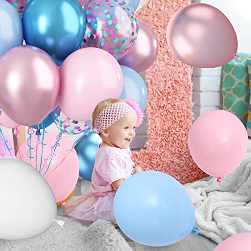 Paready B0BMGGGRV3 Macaron Pink And Blue Balloons, 60 Pcs 12 Inch Baby Shower Party Balloons, Metallic Blue Pink Balloons For Gender Reveal Birthday Baby Shower Wedding Bridal Shower Party Graduation Decoration thumb #6