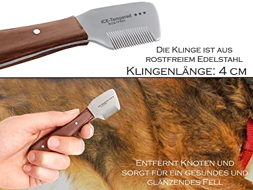 Trimmmesser Set für Hunde und Katzen mit kleiner mittlerer großer Zahnung 6-Teilig Kamm für Hundefell Unterwolle Fellmesser Hundeschere Edelstahl Messer Markenqualität für Langhaar und Kurzhaar