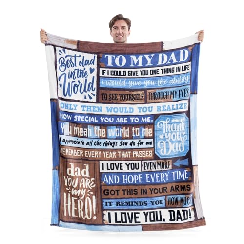 Joiedomi Fathers Day Blanket Dad Birthday Gift Soft Flannel Dad Blanket from Daughter Son for Fathers Day Anniversary Christmas 50 x 60 Blue