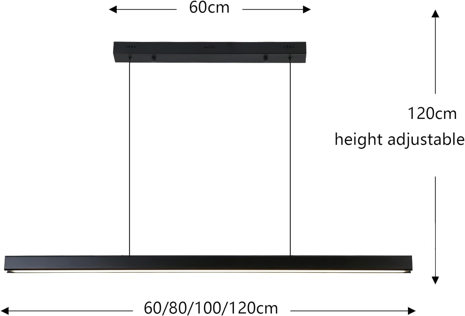 Moderna LED Lámpara colgante negra lineal largo, iluminación colgante regulable con control remoto 3000K - 6000K, lámpara de araña altura ajustable para comedor, cocina, sala, recamara (100cm)