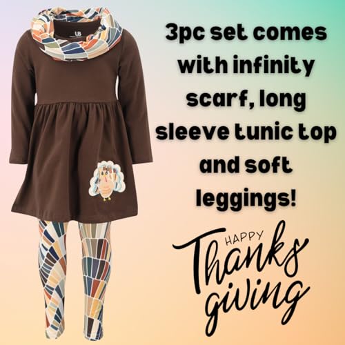 Image of Unique Baby Girls Kids Toddler 3pc Outfit Set Long Sleeve Lightweight Tunic Top Leggings and Scarf