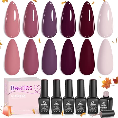 Beetles Burgundy Purple Gel Nail Polish Set - 6 Color Fall Dark P...