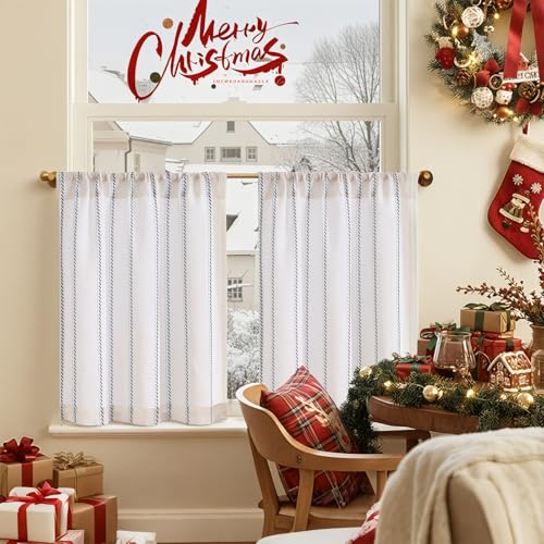 TOPICK Tende da cucina a righe in lino, per soggiorno, bagno, lavanderia, mezza finestra, filtri, 65 x 60 x 2 grigio