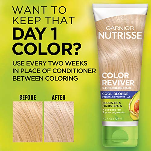 Image of Garnier Hair Color Nutrisse Color Reviver 5 MIN Color Mask, Cool Blonde for Color Treated Hair to Nourish & Fights Brass (For Cool and Ash Blondes), 4.2 Fl Oz, 2 Count (Packaging May Vary)
