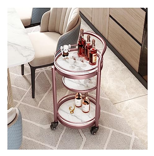 Carro Cocina Carro Rodante De Metal De 3 Niveles, Carro De Comedor Con Ruedas, Carrito De Vino Móvil, Carrito De Restaurante, Bar, Carrito De Almacenamiento De Cocina Carro Cocina Ruedas(Rose Gold+Whi