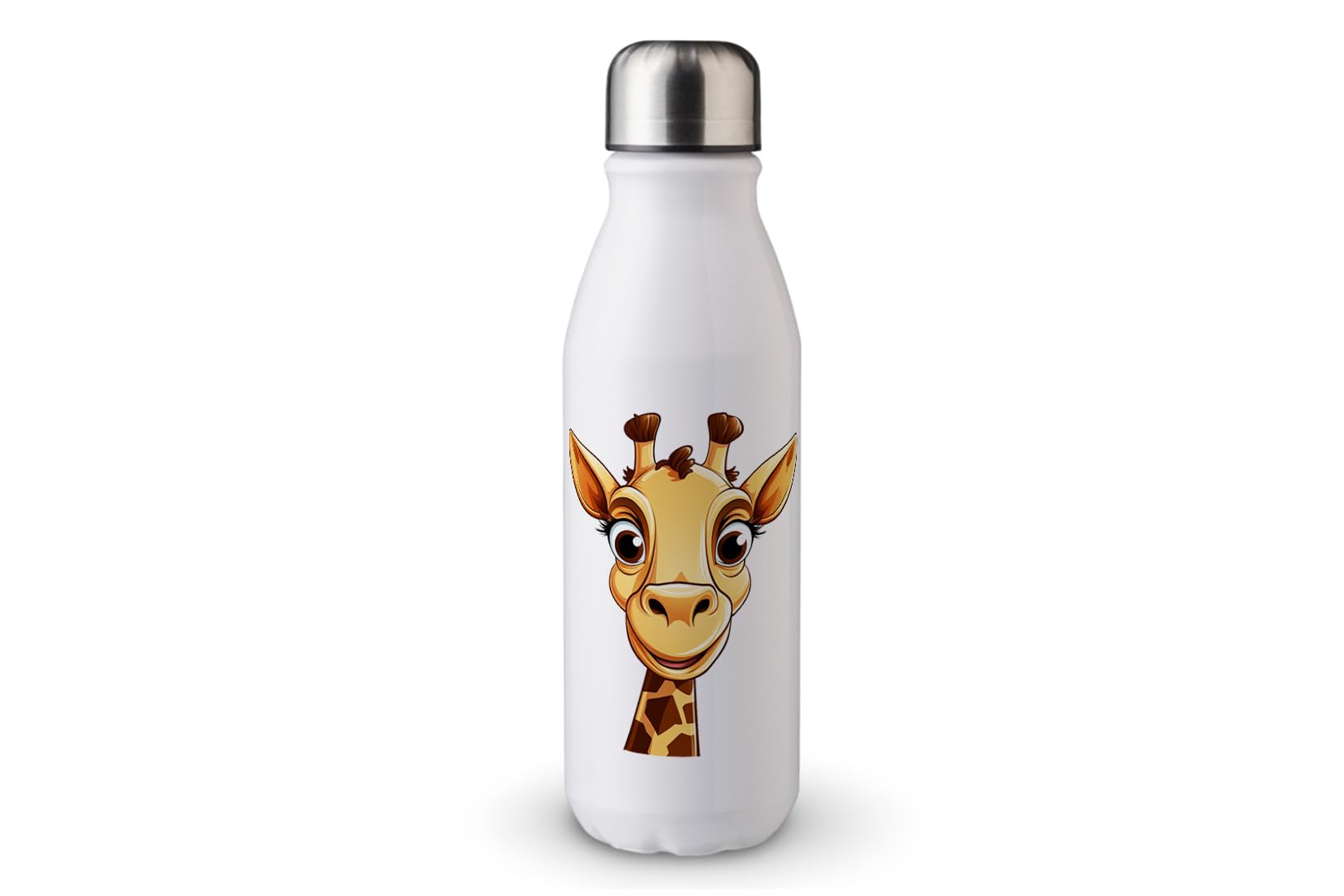 MAXIKIWI - Single Wall Water Drinking Bottle with Screw Cap, Non Insulated Lightweight Aluminium, BPA Free, Leak-Proof - Funny Giraffe - 500ml