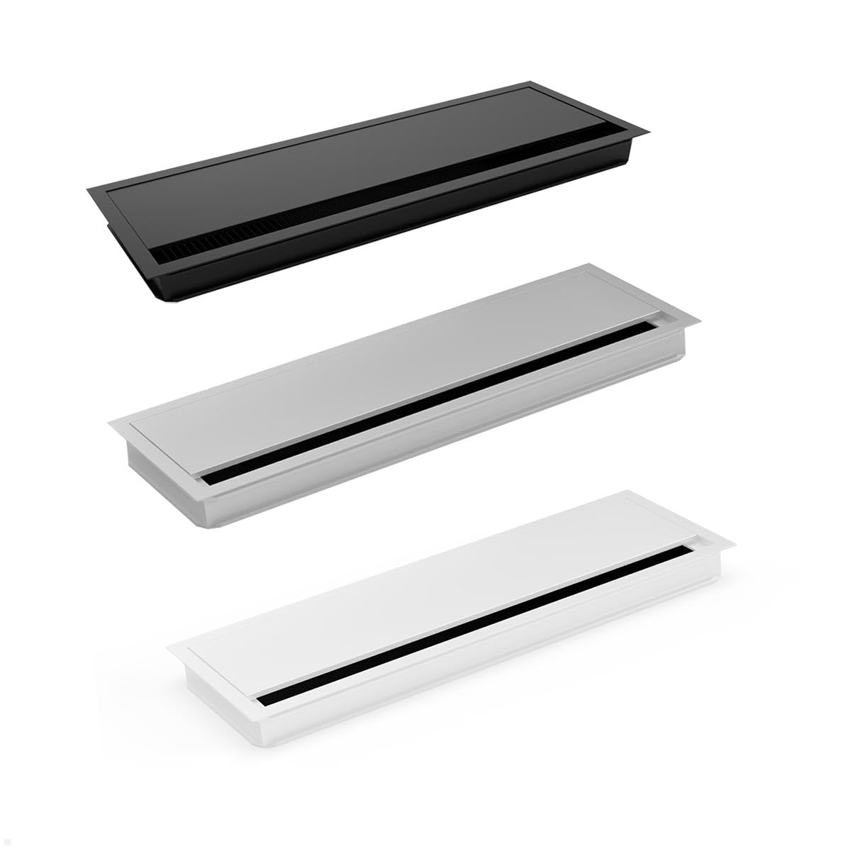 TKD015 Kabeldurchführung 120x360 mm mit Soft Close (schwarz), Kabeldose, Bürstendichtung, für mehrere Kabel