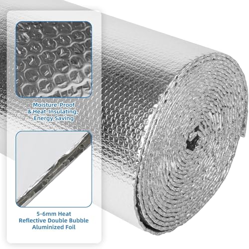 Dripex Aluminisierte Isolierfolie Dämmfolie Doppelte Alu-Luftpolsterfolie Dachisolierung 4-5mm Isolierungsfolie Wärmehaltung (1.0x15m - 15㎡)