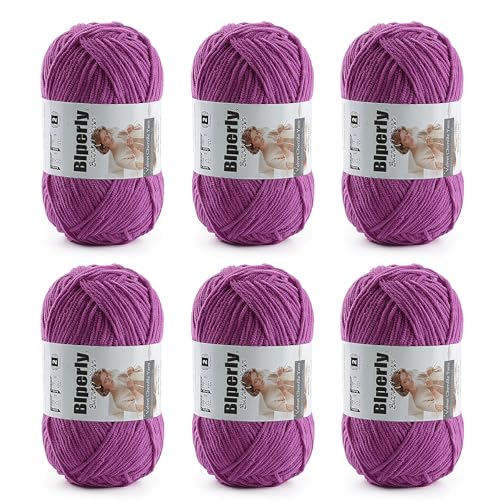 Image of Skinny Chenille Yarn for Crocheting and Knitting, 6 Pack of 50g /158yds - 948yd Total, Soft Fluffy Yarn for Crochet Amigurum & Baby Blankets, Thin Chenille #2 Plush Crochet Yarn (6, Violet)