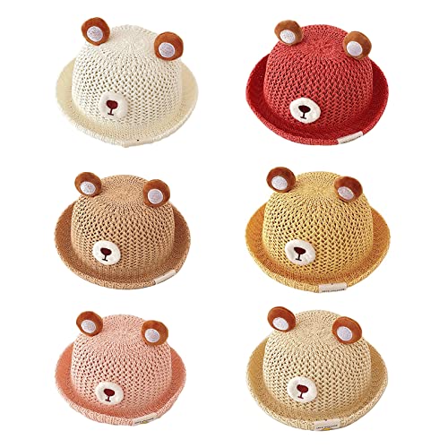 Bucket Hat,Little Kids Straw Hat Toddler Boys Girls Breathable Beach Sun Visors Hats Bear Ear Decorations Accessory3