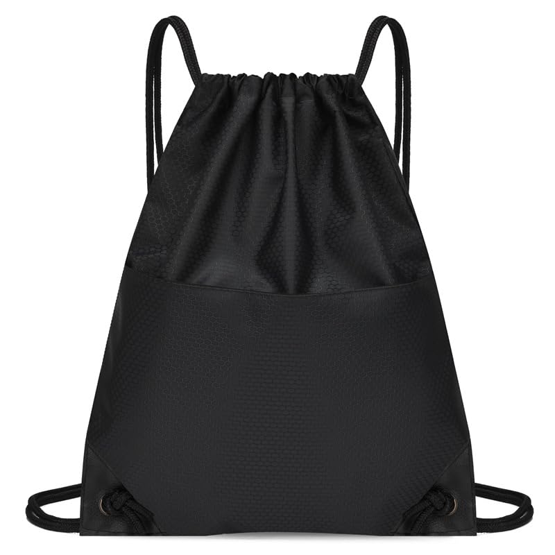 1Pc Black Drawstring Bag Waterproof Oxford String Backpack Foldable Cinch Bag for Travel, Swimming, Fitness, Cycling