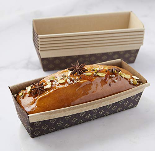 Pastry Chef's Boutique Disposable Rectangular Paper Loaf Pan Molds, All Natural Made, Recyclable, Microwave and Oven Safe, Display Cake Mold Large Size - 9''x2 7/8''x2.5'' - 25pcs